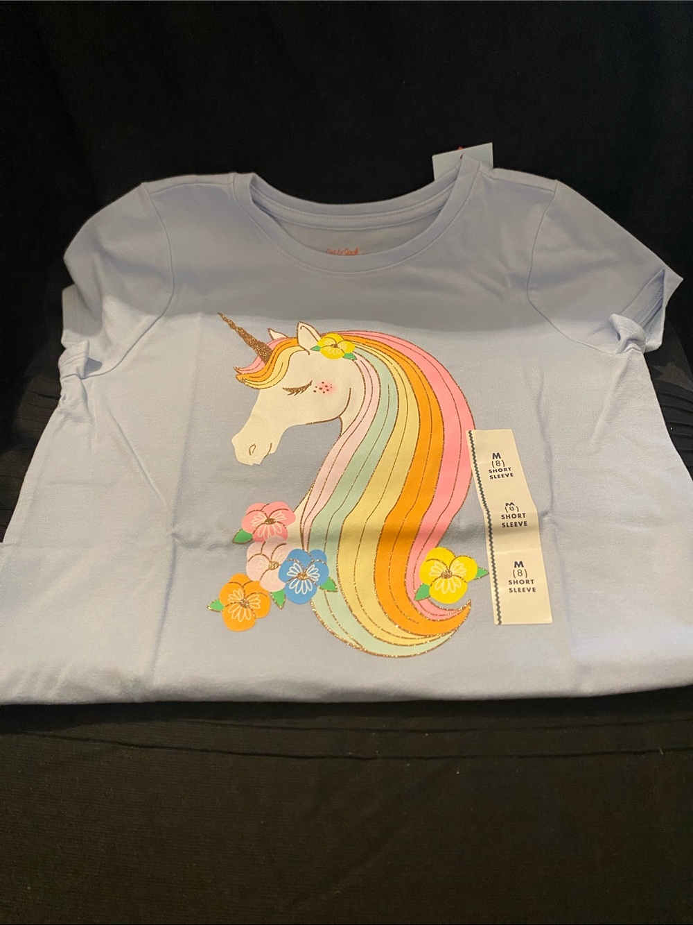 Cat & Jack Light Blue Unicorn Tee with Pastel Rainbow Mane
